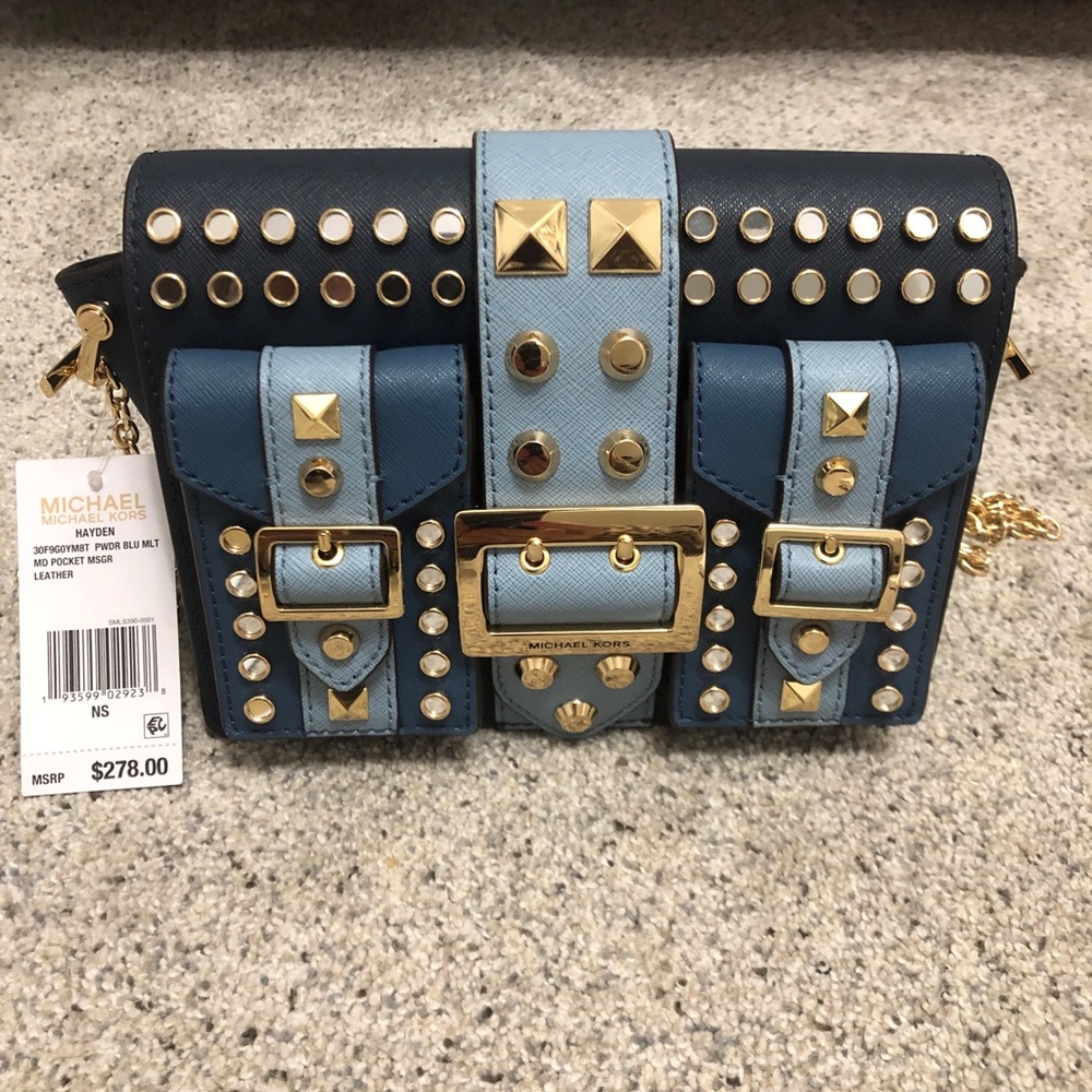 Studded Hayden Purse Blue Saffiano Leather Bag